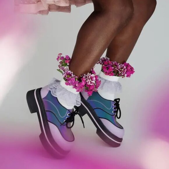 John Fluevog, Fresh Vogs Vintage Style Lace-up Holographic Purple, W. Size 9 - Picture 4 of 4